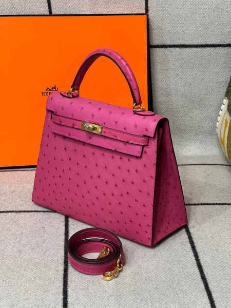 СУМКА HERMES KELLY 25 OSTRICH CHEVRE GOLD HARDWARE 61348 фото анонса